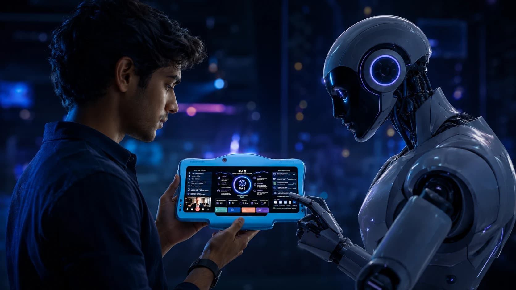 A person and a machine assistant working from the same device